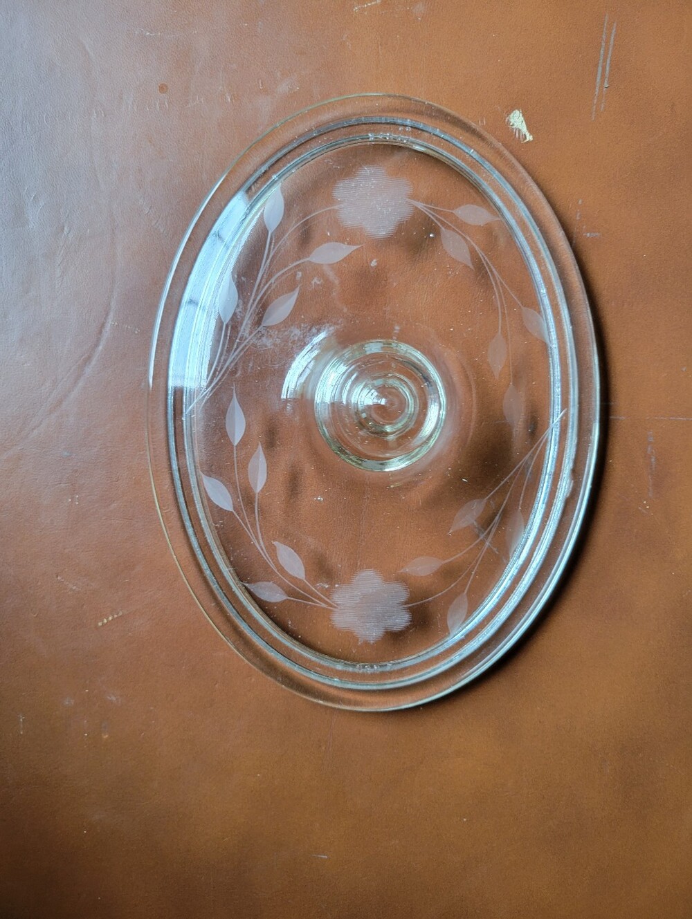 Pyrex Etched Flowers Replacement Lid 632C About 7.5"x5.25"